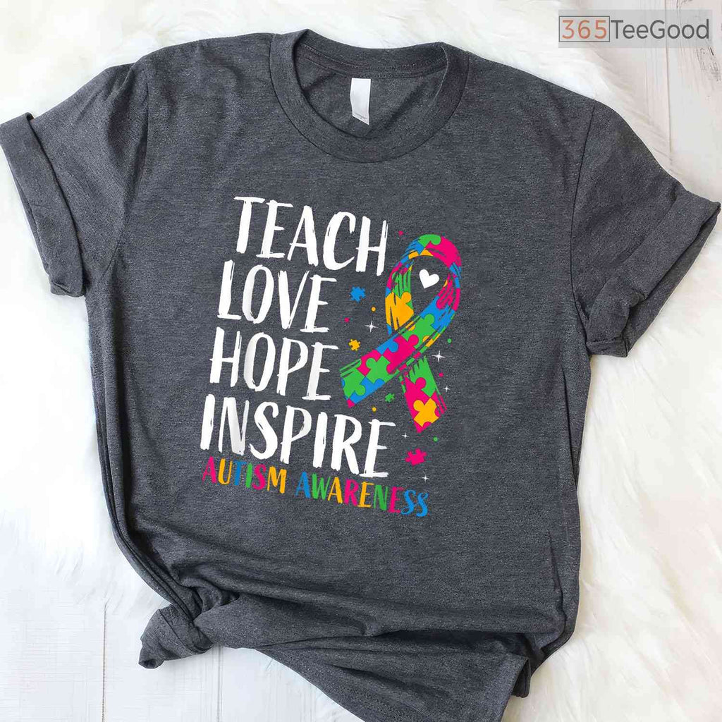 Autism Awareness Ribbon Mom Dad Kids Autistic Shirt April Support Family T-Shirt