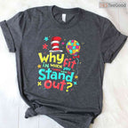 Autism Awareness Why Fit In Doctor Teacher Cat Shirt April Month Cool T-Shirt