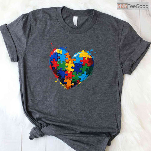 Autism Awareness Heart Valentine Day Puzzle Shirt April Boy Girl Love T-Shirt