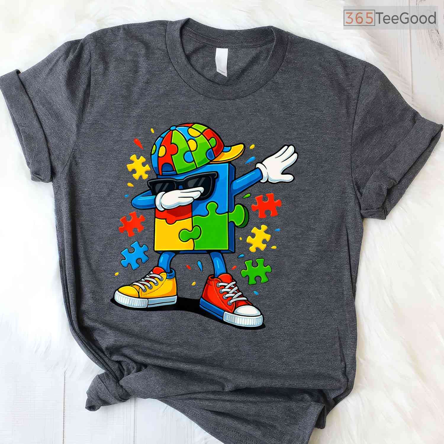 Dabbing Puzzle Piece Autism Awareness Shirt April Month Kids Cool Gift T-Shirt