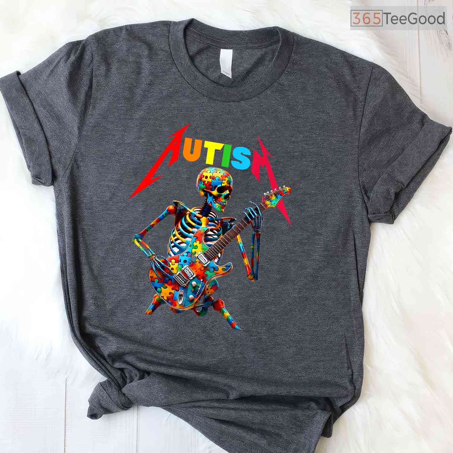Autism Skeleton Guitar Player Rock Music Shirt April Awareness Cool T-Shirt