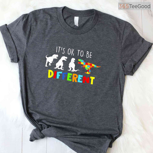 Autism Dinosaur Kid Boys Its Ok To Be Different Shirt April Awareness T-Shirt
