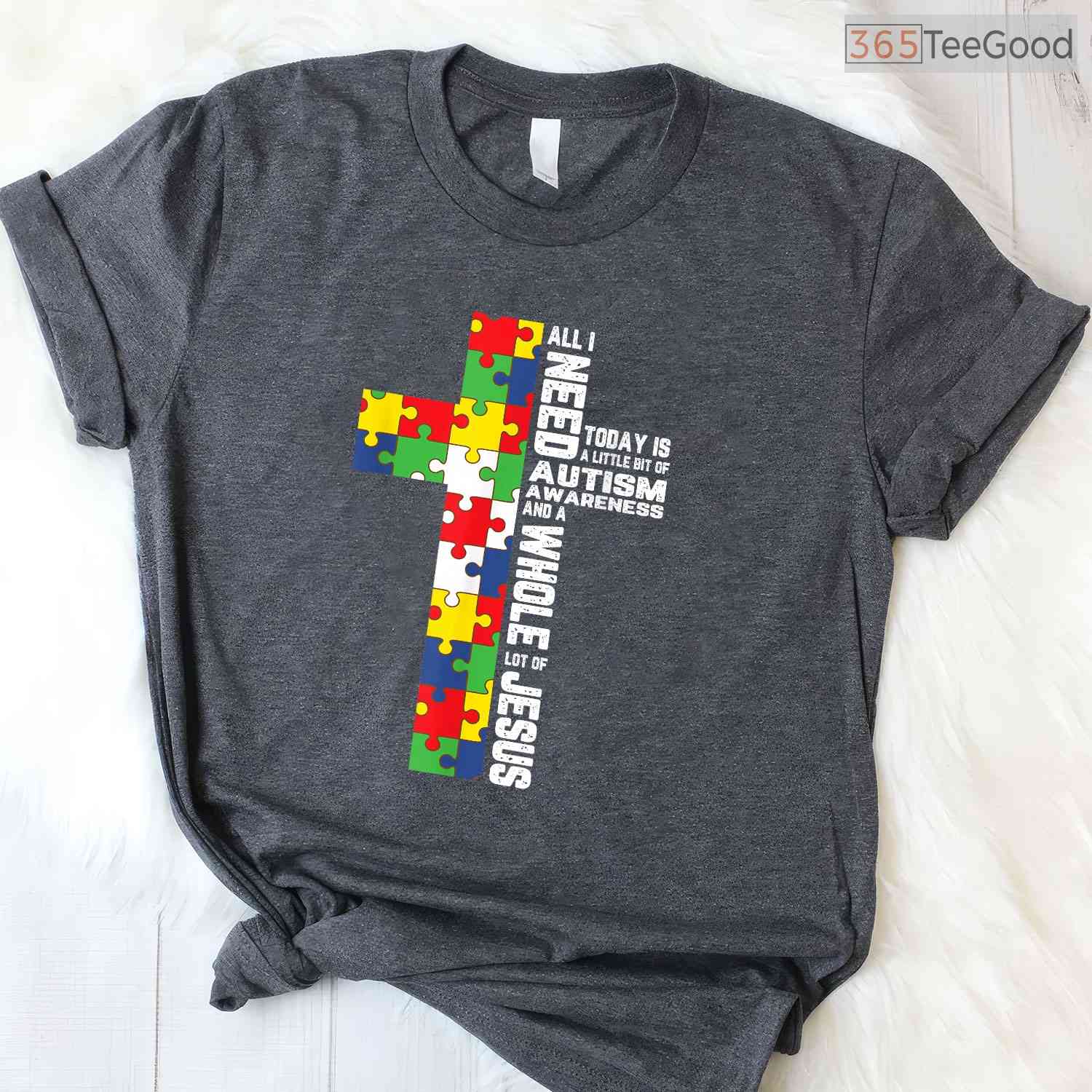 Autism Awareness Jesus Cross Puzzle Cool Christian Shirt April Faith T-Shirt