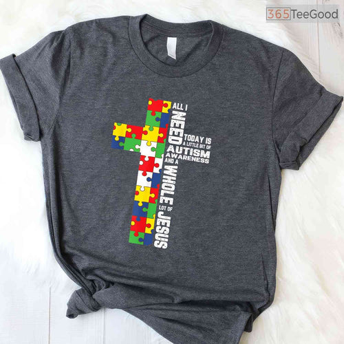 Autism Awareness Jesus Cross Puzzle Cool Christian Shirt April Faith T-Shirt