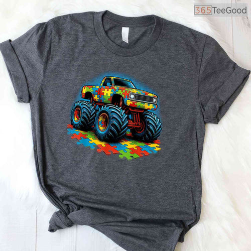 Autism Awareness Monster Truck Shirt April Month Boys Kids Cool Gift T-Shirt