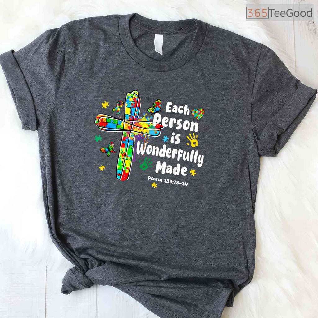 Each Person Is Wonderfully Made Christian Autism Bible Verse Shirt April T-Shirt