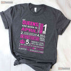 Queens Are Born In April Birthday T-Shirt - Celebrate In Style Gift - Party Tee