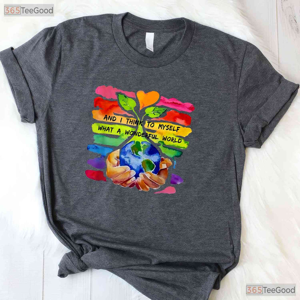 What A Wonderful World Earth Day T-Shirt Vintage Musical Lyric Nature Lover Graphic