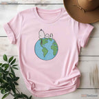 Peanuts Snoopy Earth Day T-Shirt Laying On Top of The World Cute Cartoon Dog Tee