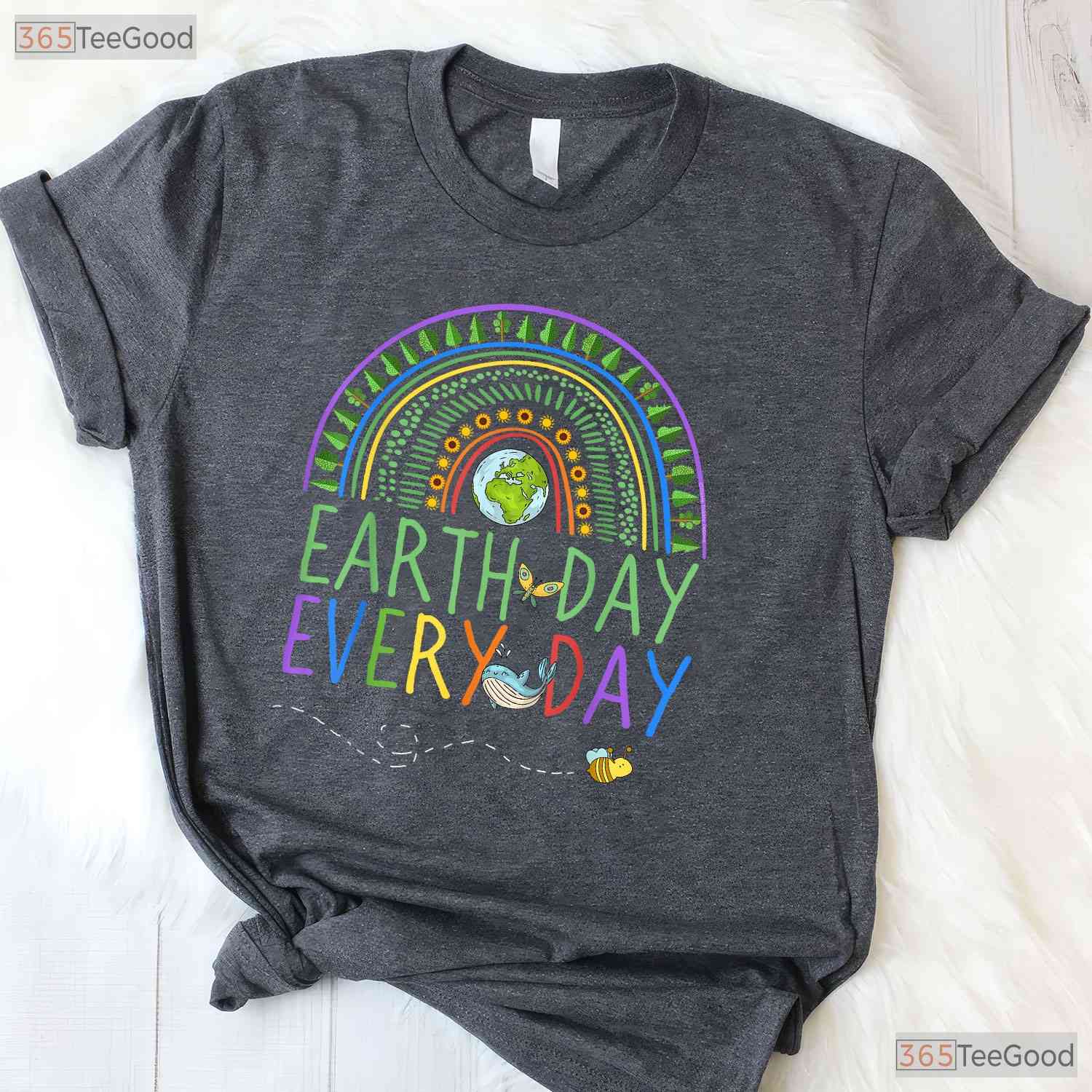 Pretty Earth Day Every Day T-Shirt Rainbow With Trees Cute Nature Lover Graphic Tee