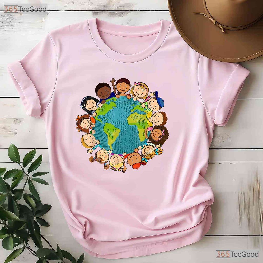 Earth Day T-Shirt Kids Toddler Teacher Cute Earth Graphic Classroom School Party