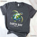 Earth Day Sea Turtle Globe April 22 T-Shirt Eco Awareness Ocean Conservation Top