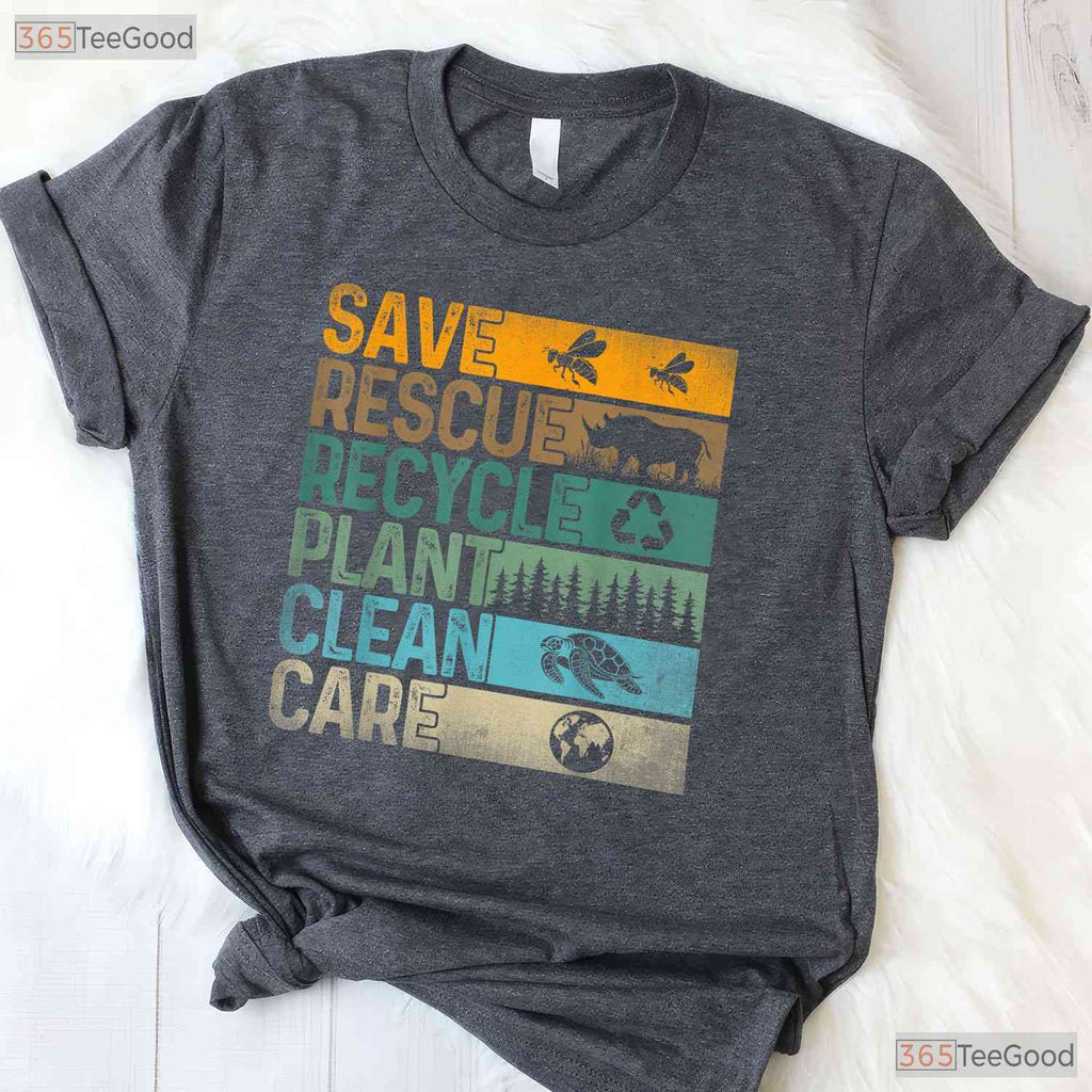 Save Bees Rescue Animals Recycle Plastic Earth Day T-Shirt Eco Activist Tee
