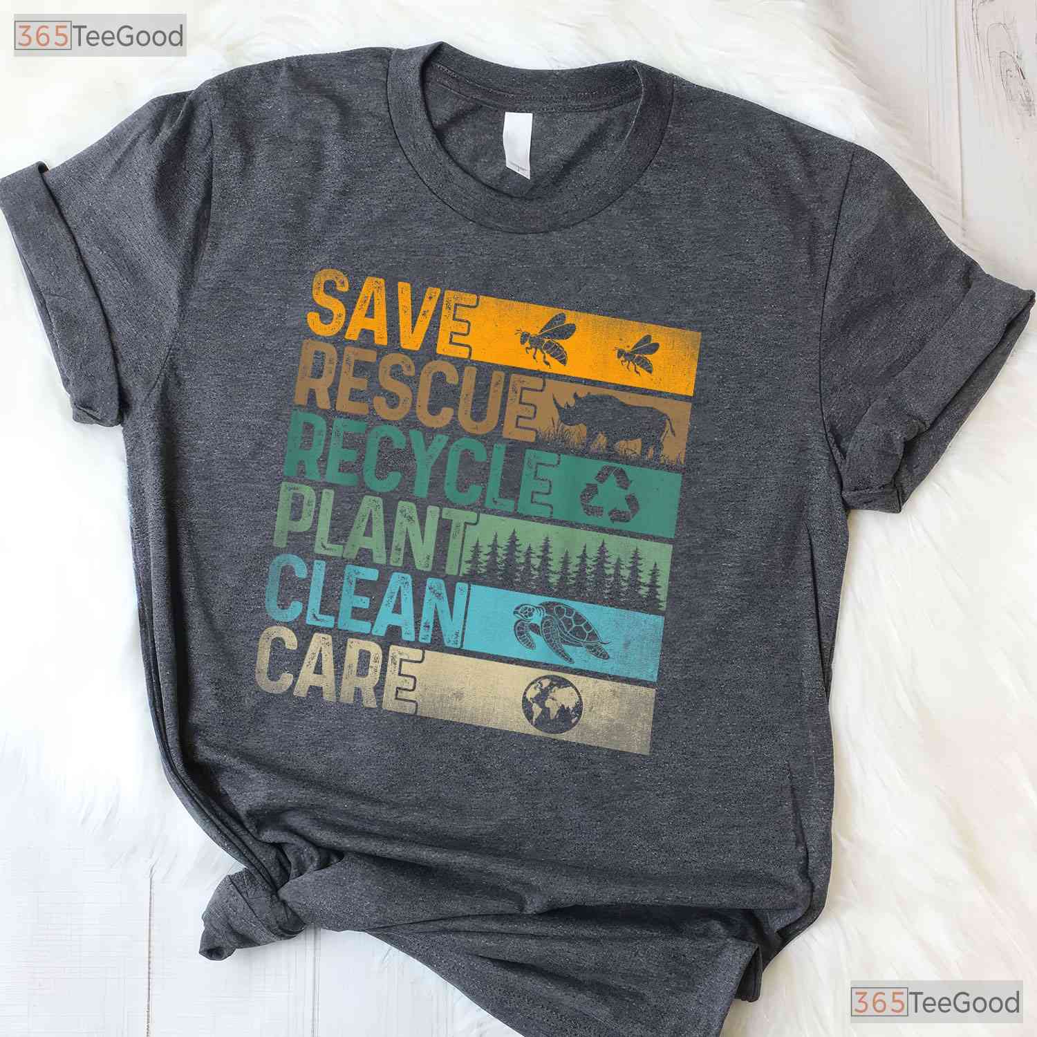 Save Bees Rescue Animals Recycle Plastic Earth Day T-Shirt Eco Activist Tee