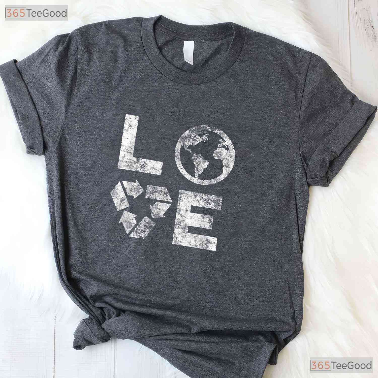Love Earth Day 90s Vintage T-Shirt Recycle Symbol Teacher Student Gift Tee