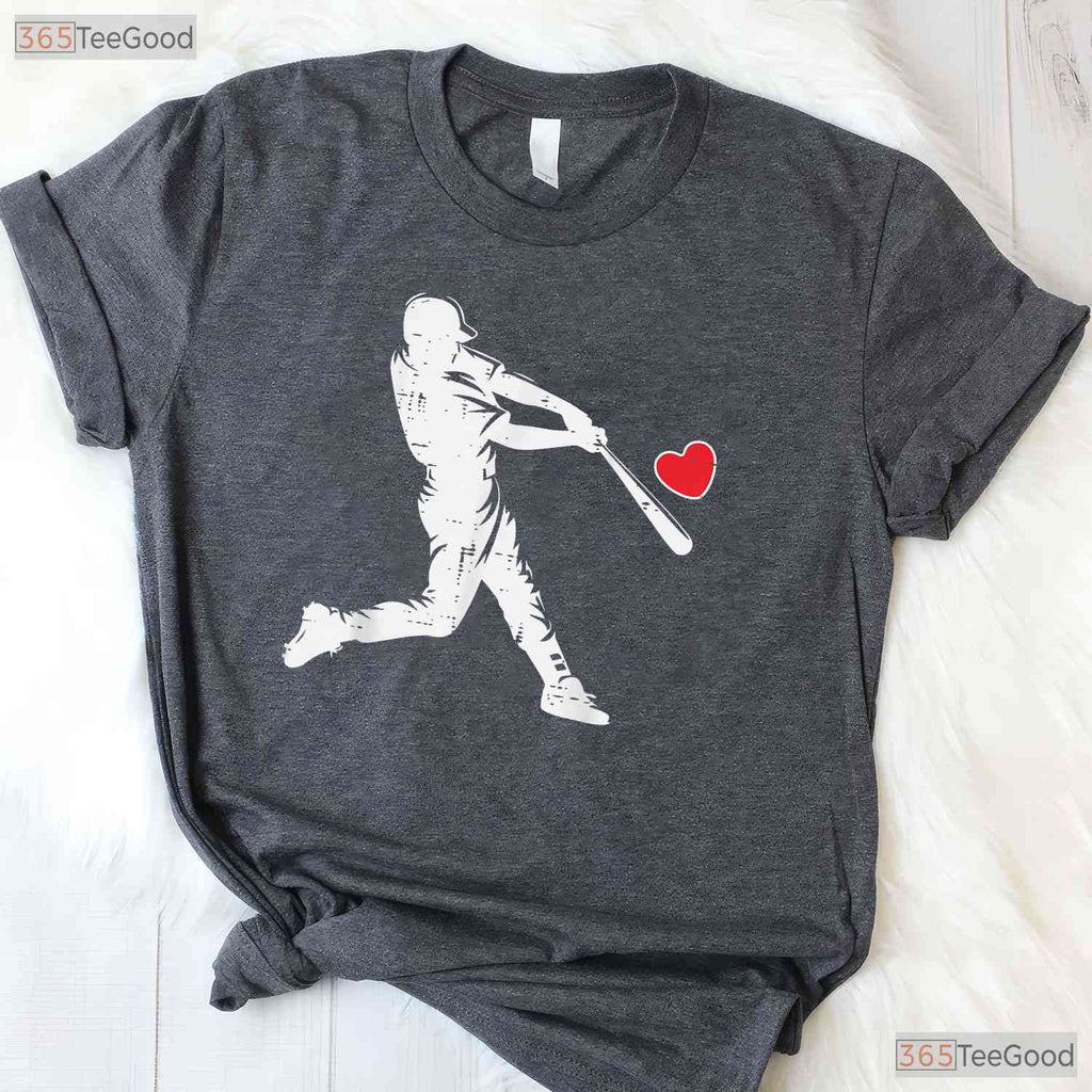 Valentines Day Baseball Batter Silhouette Heart T-Shirt Men Boys Kid Apparel