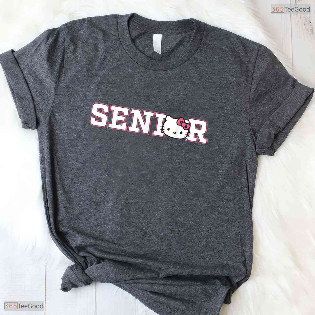 Cute Kawaii Cat Senior Collegiate Lettering Animal Head Graduation T-Shirt