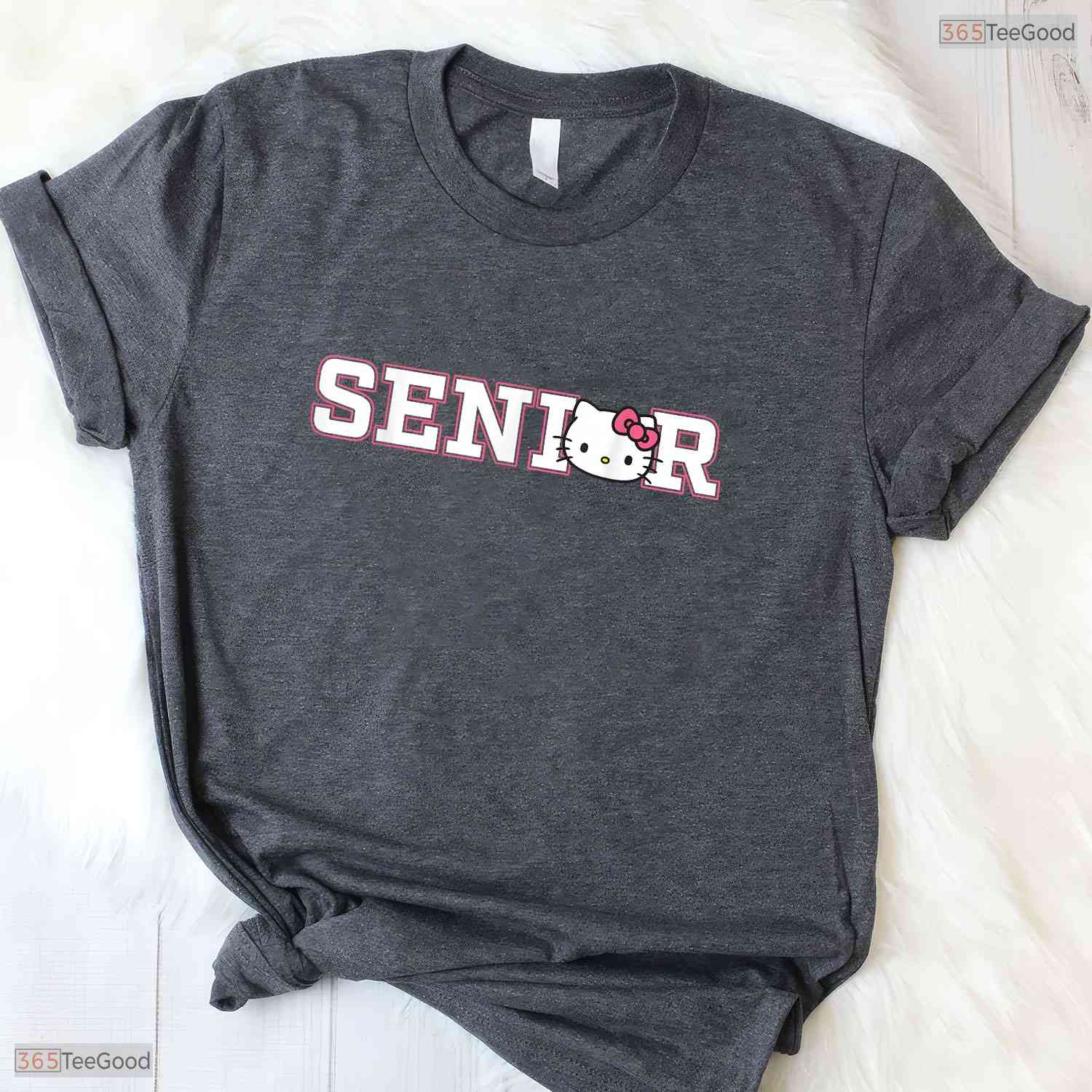 Cute Kawaii Cat Senior Collegiate Lettering Animal Head Graduation T-Shirt