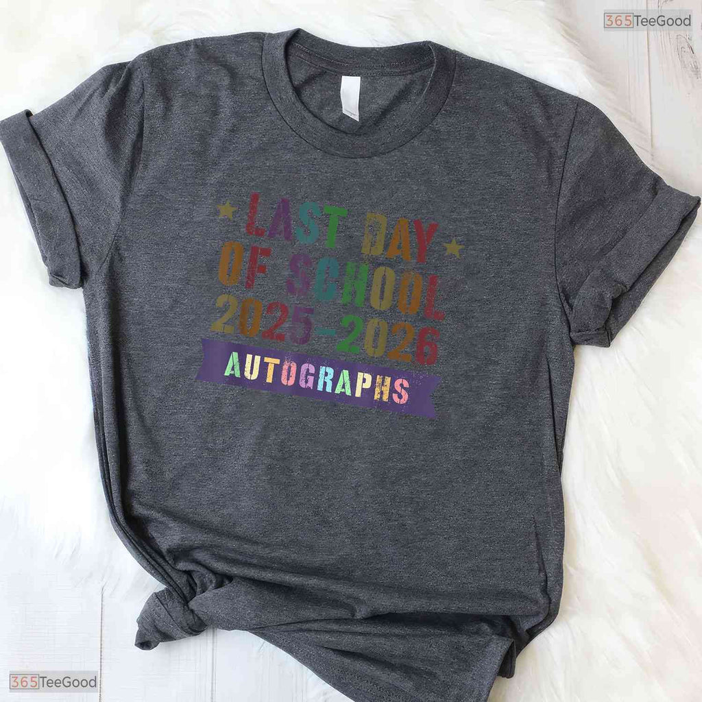 Interactive Goodbye School Last Day 2026 Kids Sign My Autographs T-Shirt