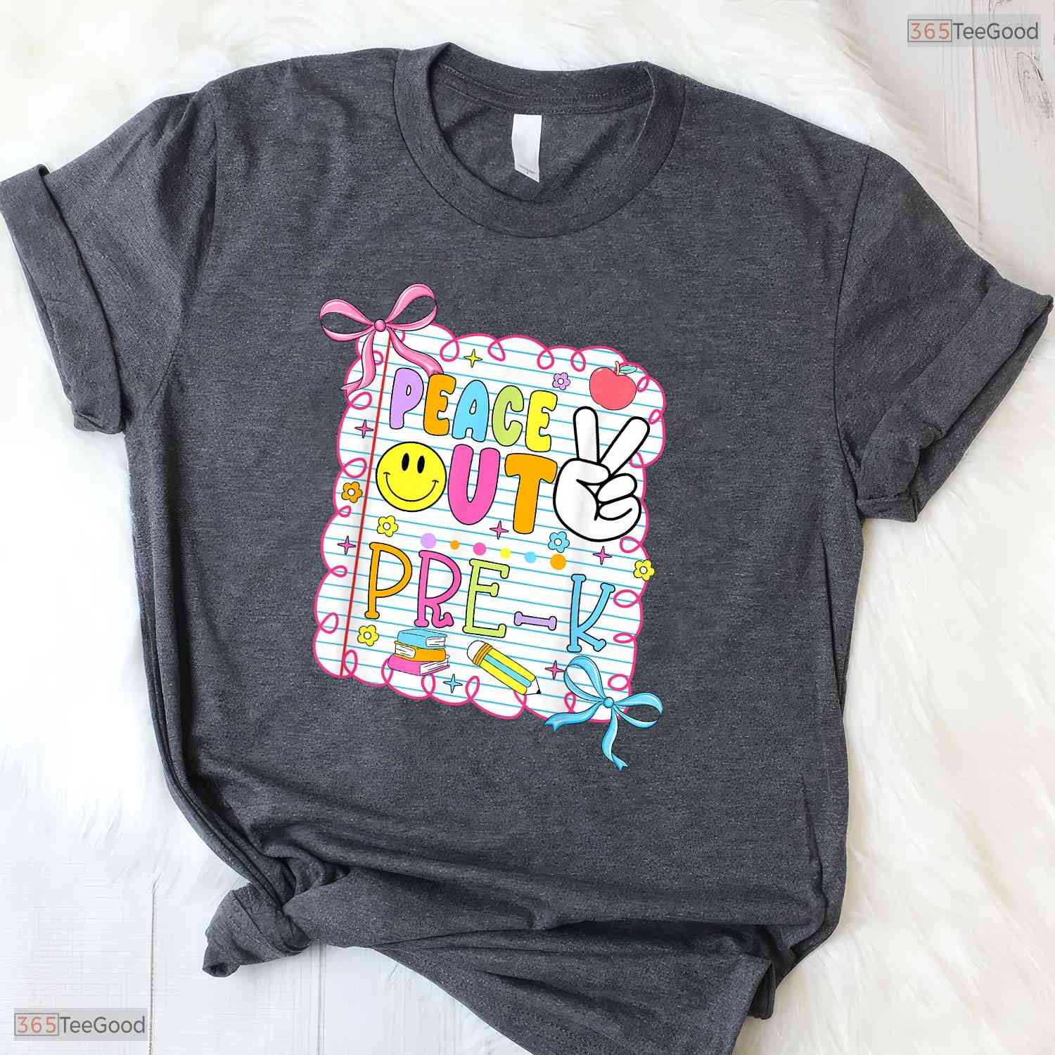 Trendy Peace Out Pre-K Kid Girl Last Day Of School Bow Coquette T-Shirt