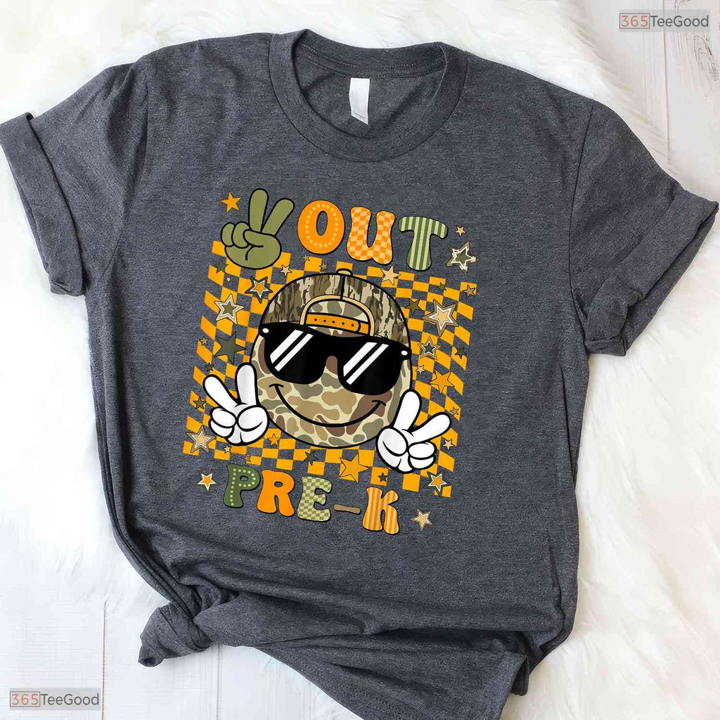 Trendy Peace Out Pre-K Camo Last Day Of School Graduation Kids Boy T-Shirt