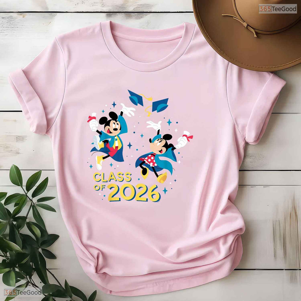 Cute Cartoon Mouse Couple Graduation Class Of 2026 New Grad Party T-Shirt