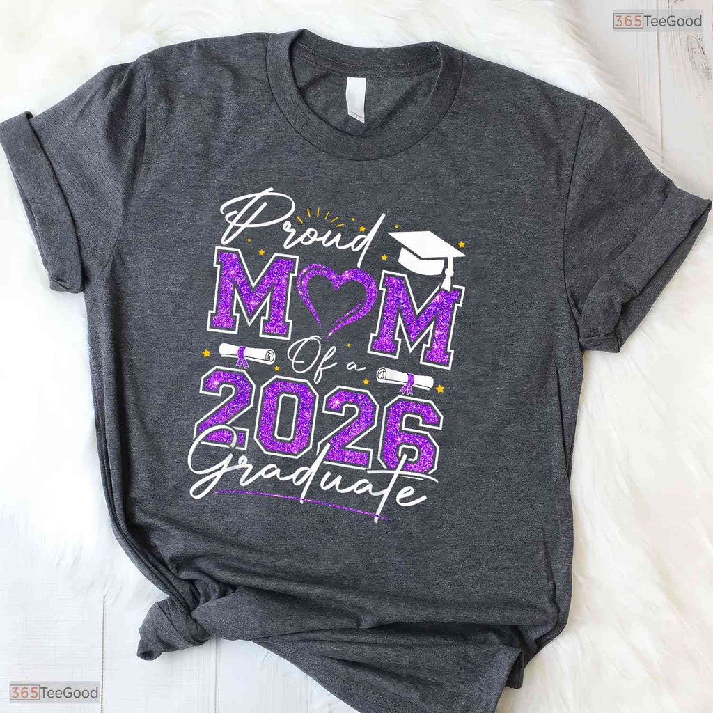 Awesome Proud Mom Of A 2026 Graduate Senior 2026 Purple Gold Vibes T-Shirt