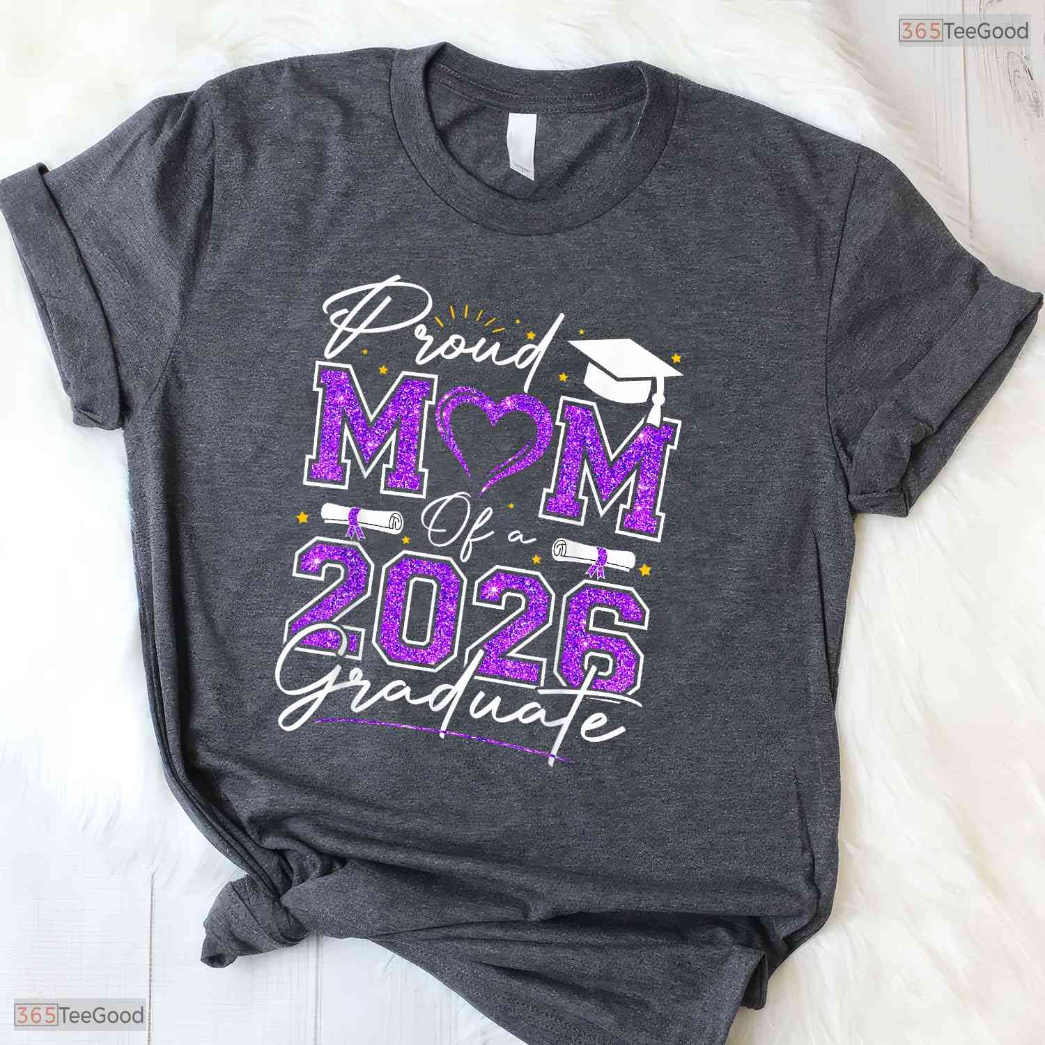 Awesome Proud Mom Of A 2026 Graduate Senior 2026 Purple Gold Vibes T-Shirt