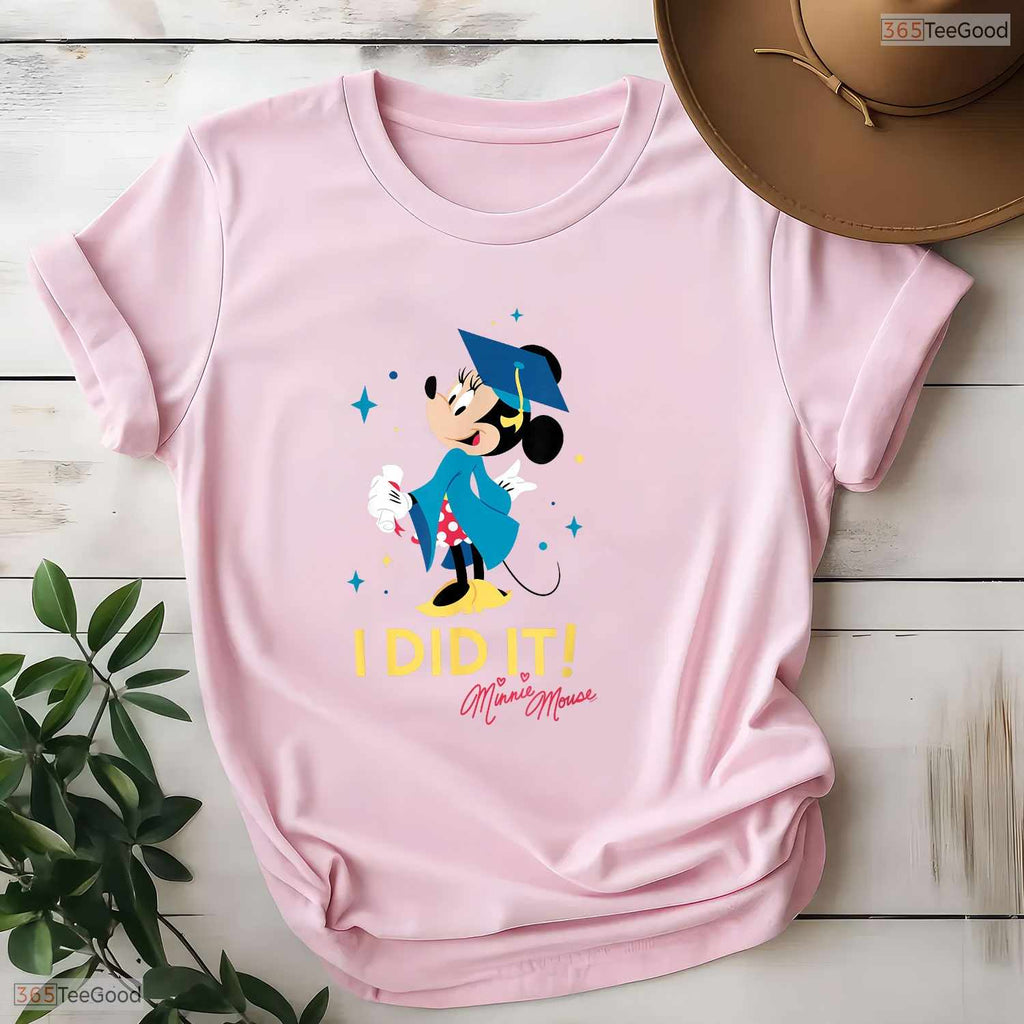 Cute Polka Dot Bow Mouse I Did It Graduation Cap And Gown Celebration T-Shirt