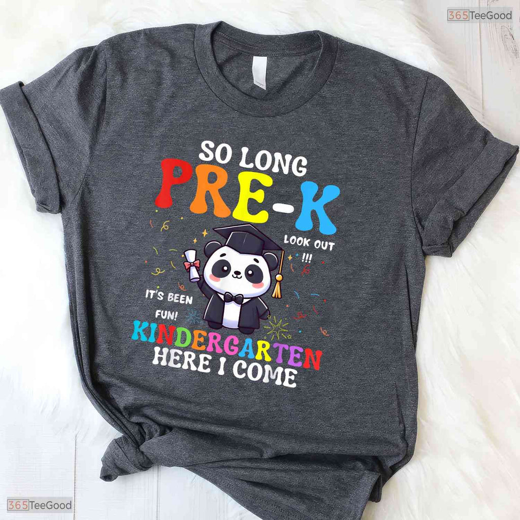 Cute Panda Theme So Long Pre-K Kindergarten Here I Come Graduation T-Shirt