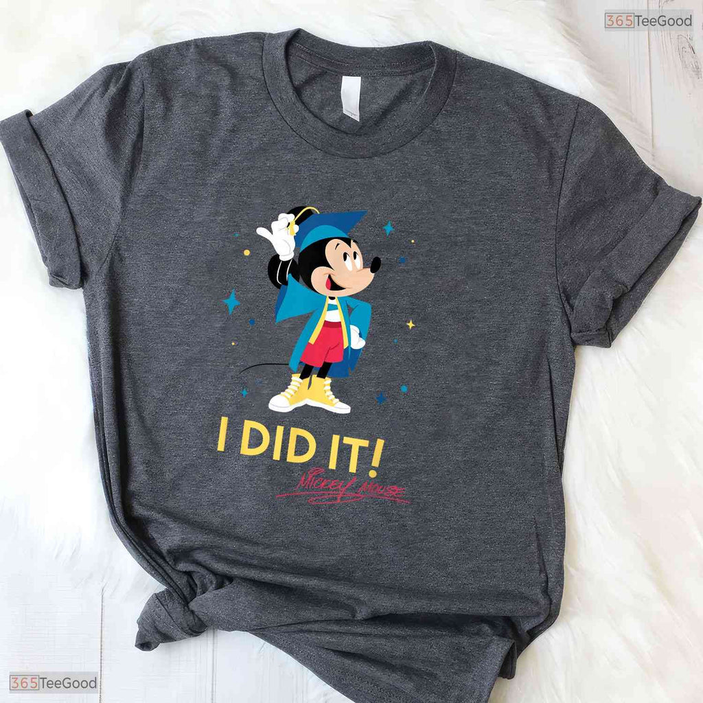 Cute Cartoon Mouse I Did It Graduation Cap And Gown Celebration T-Shirt