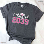 Trendy Class Of 2039 Grow With Me Graduation Pink Bow Girls Photo T-Shirt