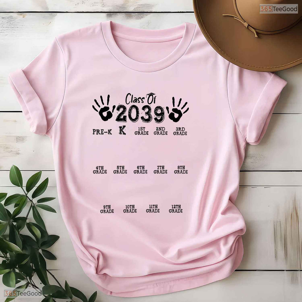 Keepsake Class Of 2039 Grow With Me Handprint Pre-K To 12th Grade T-Shirt