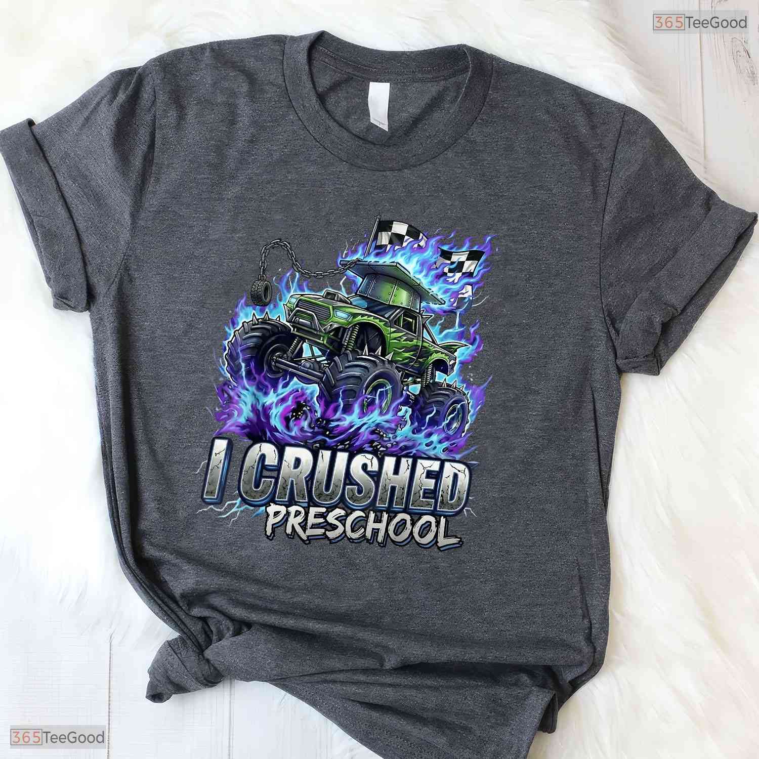 Fun I Crushed Preschool Graduation 2026 Big Truck Preschool Boys Party T-Shirt