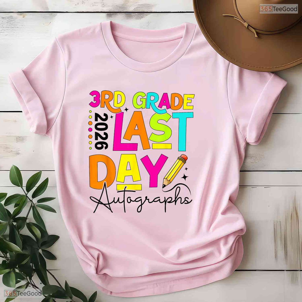 Interactive 2026 Last Day Of School Autograph 3rd Grade Graduation Kids T-Shirt
