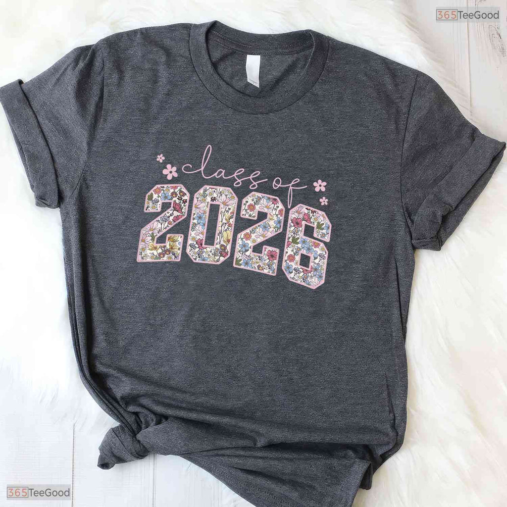 Beautiful Floral Class Of 2026 High School College Graduation Girls Aesthetic T-Shirt