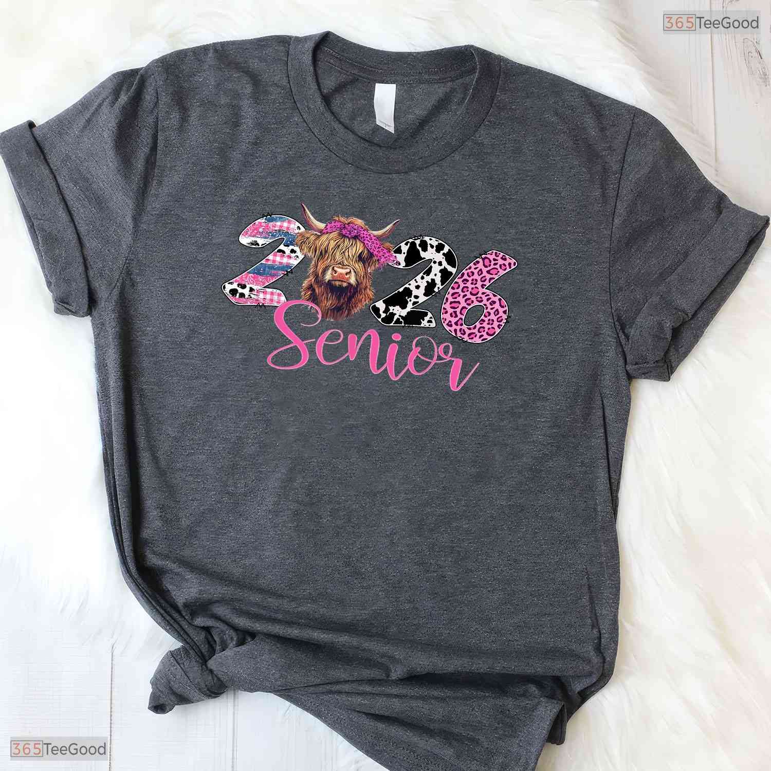Trendy Class Of 2026 Senior Graduation Leopard Print Highland Cow Western Girls T-Shirt