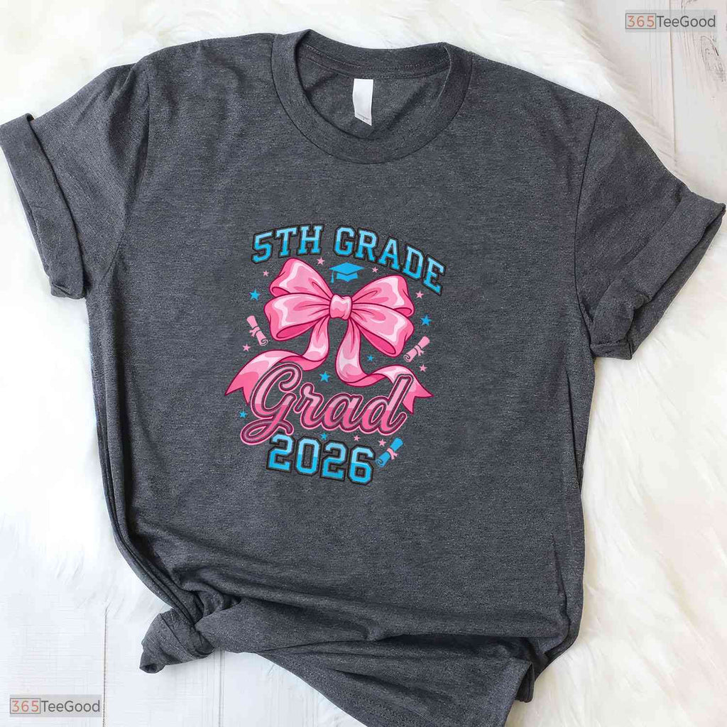 Cute Pink Coquette Bow 5th Grade Graduation 2026 Elementary School Girls T-Shirt