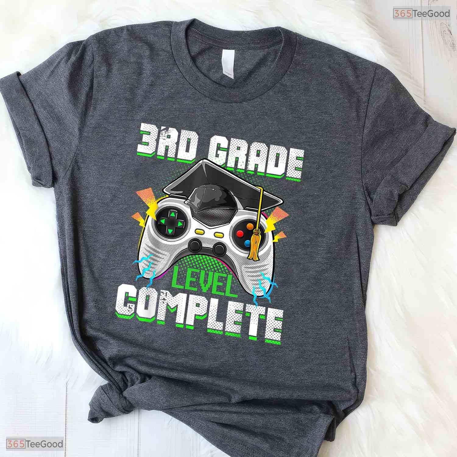 3rd Grade Level Complete Funny Third Grade Video Gamer Boys Graduation Party Shirt