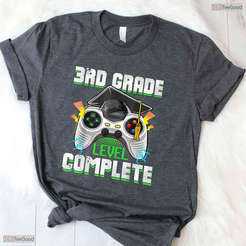 3rd Grade Level Complete Funny Third Grade Video Gamer Boys Graduation Party Shirt