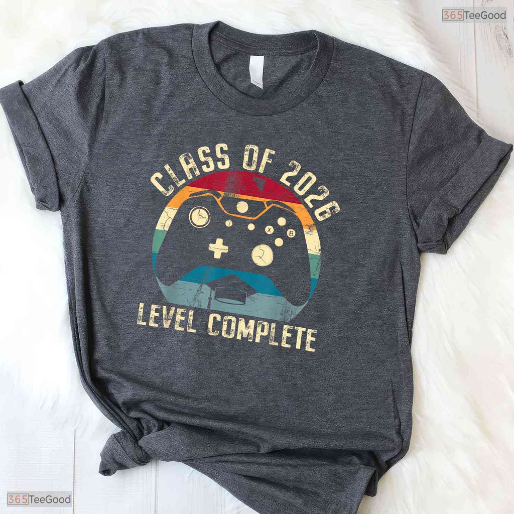 Awesome Class of 2026 Level Complete Video Gamer Senior Graduation T-Shirt