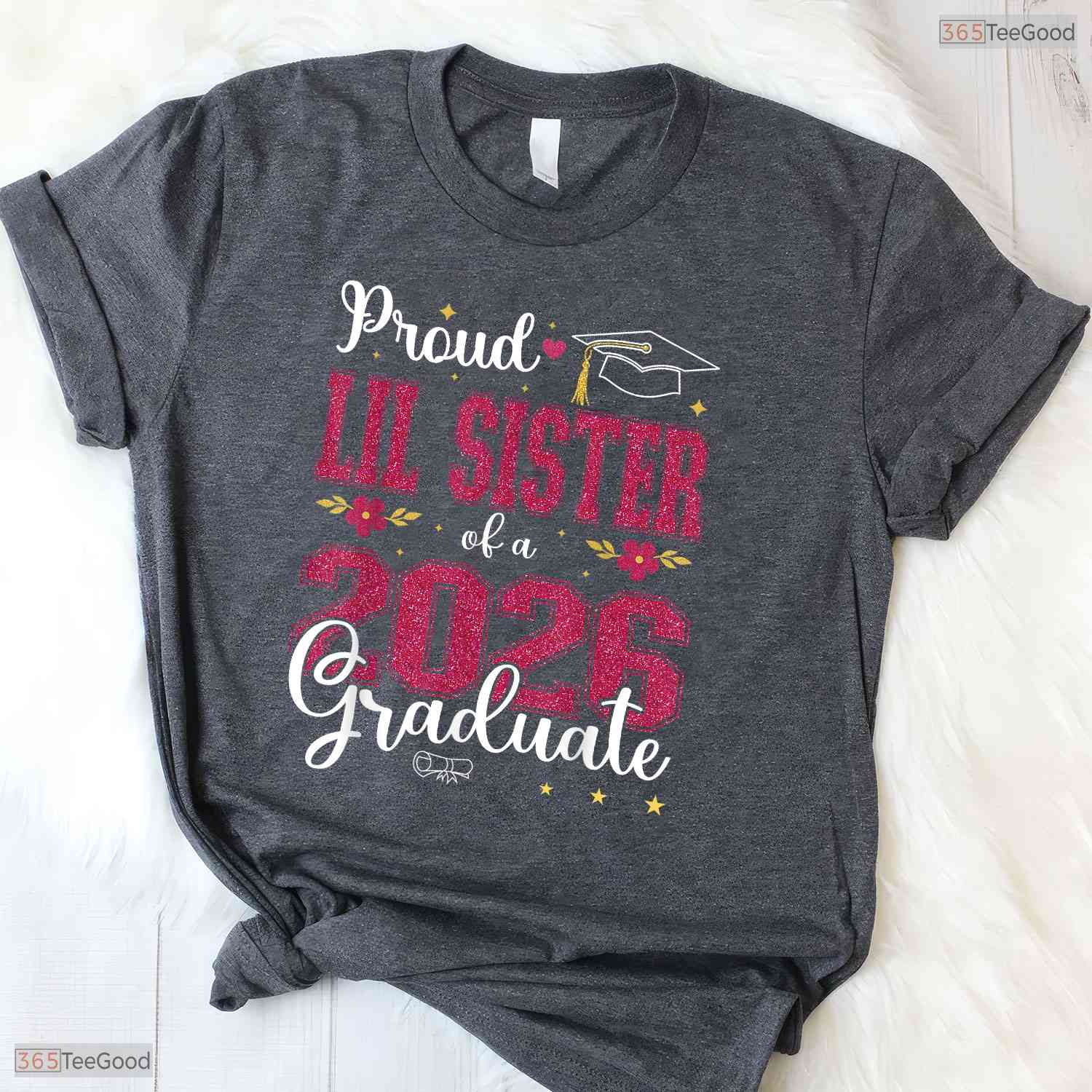 Proud Lil Sister Of A Class Of 2026 Graduate Matching Sibling Ceremony T-Shirt