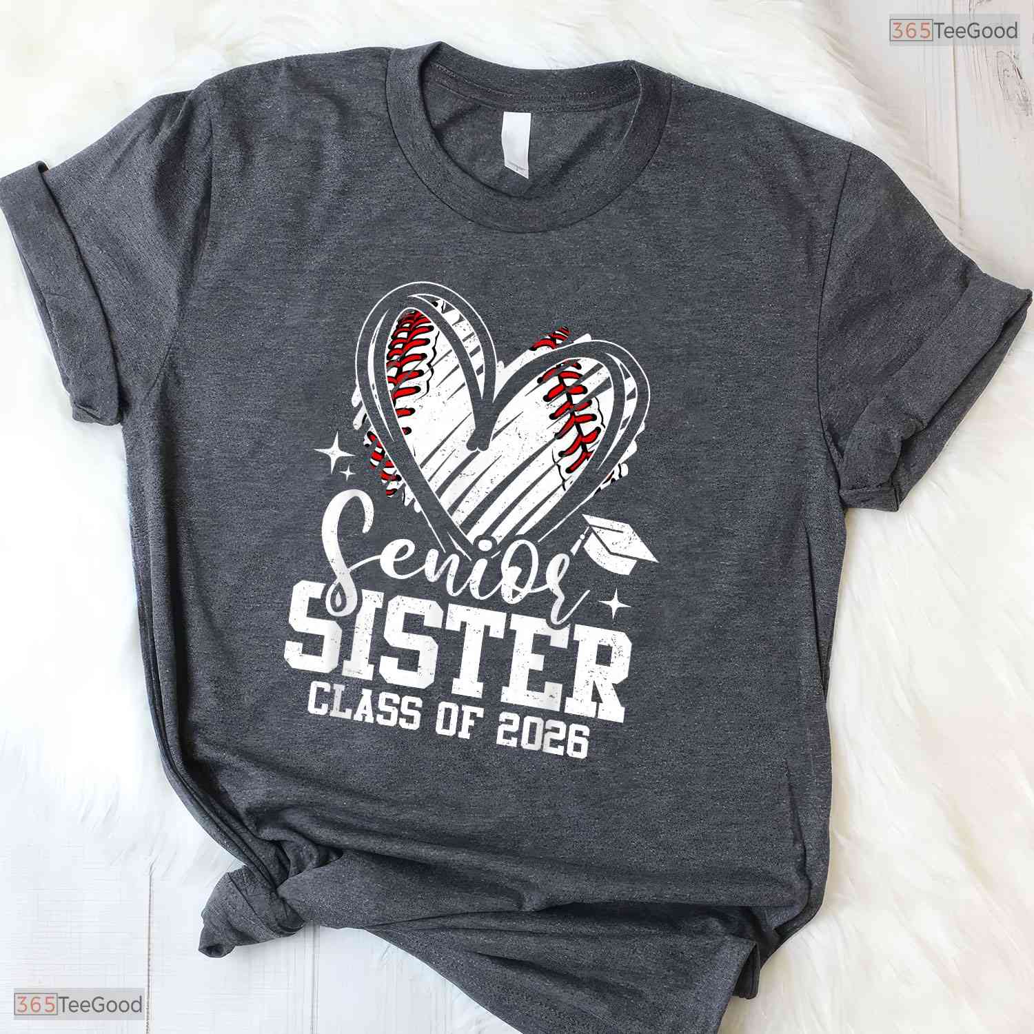 Senior Sister Class Of 2026 Baseball Heart Sports Family Graduation T-Shirt