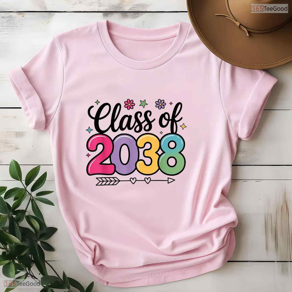 Class Of 2038 Grow With Me Back To School Memory Keepsake Youth Graduation Shirt