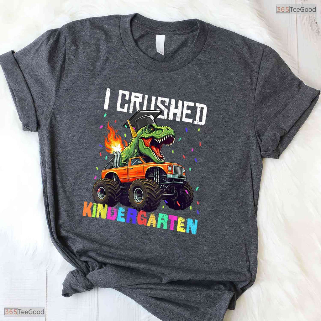 I Crushed Kindergarten Cute T Rex Truck Boys Moving Up Graduation Youth Shirt