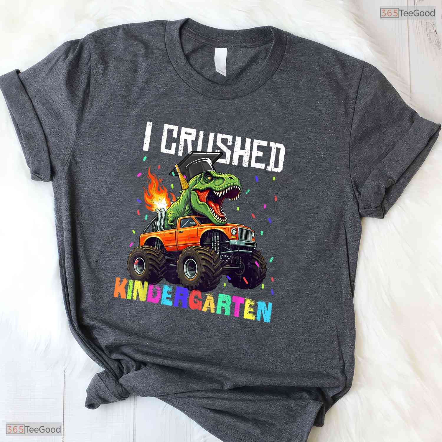 I Crushed Kindergarten Cute T Rex Truck Boys Moving Up Graduation Youth Shirt
