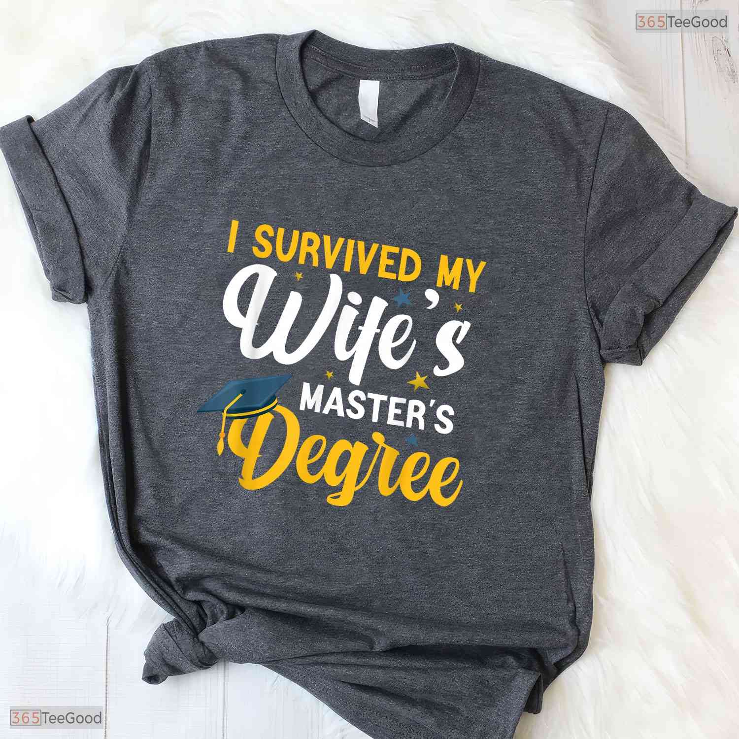I Survived My Wifes Masters Degree Funny Husband College Graduation Party Shirt