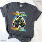 Goodbye Preschool Hello Kindergarten T-Rex Monster Truck Youth Boy Graduation T-Shirt