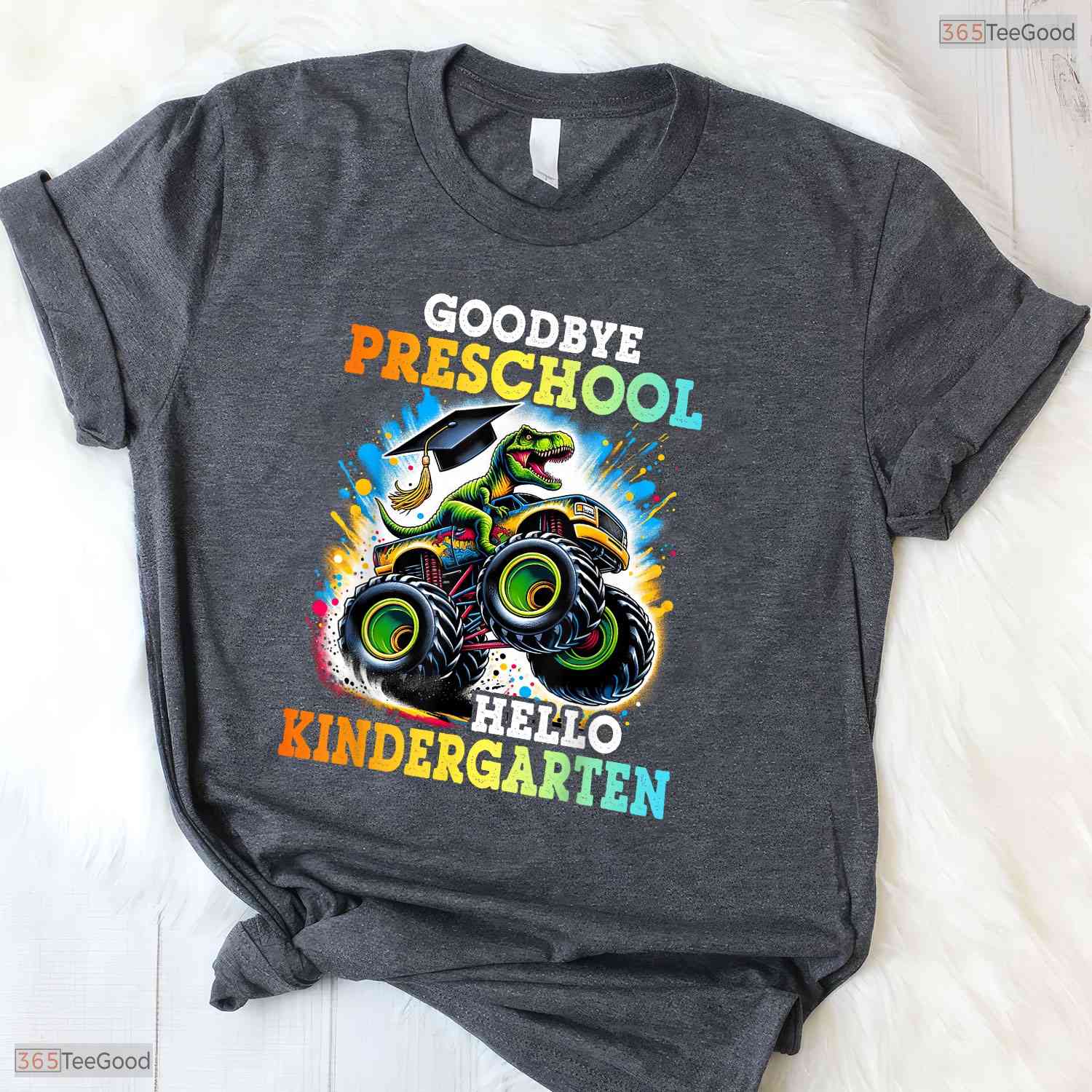 Goodbye Preschool Hello Kindergarten T-Rex Monster Truck Youth Boy Graduation T-Shirt