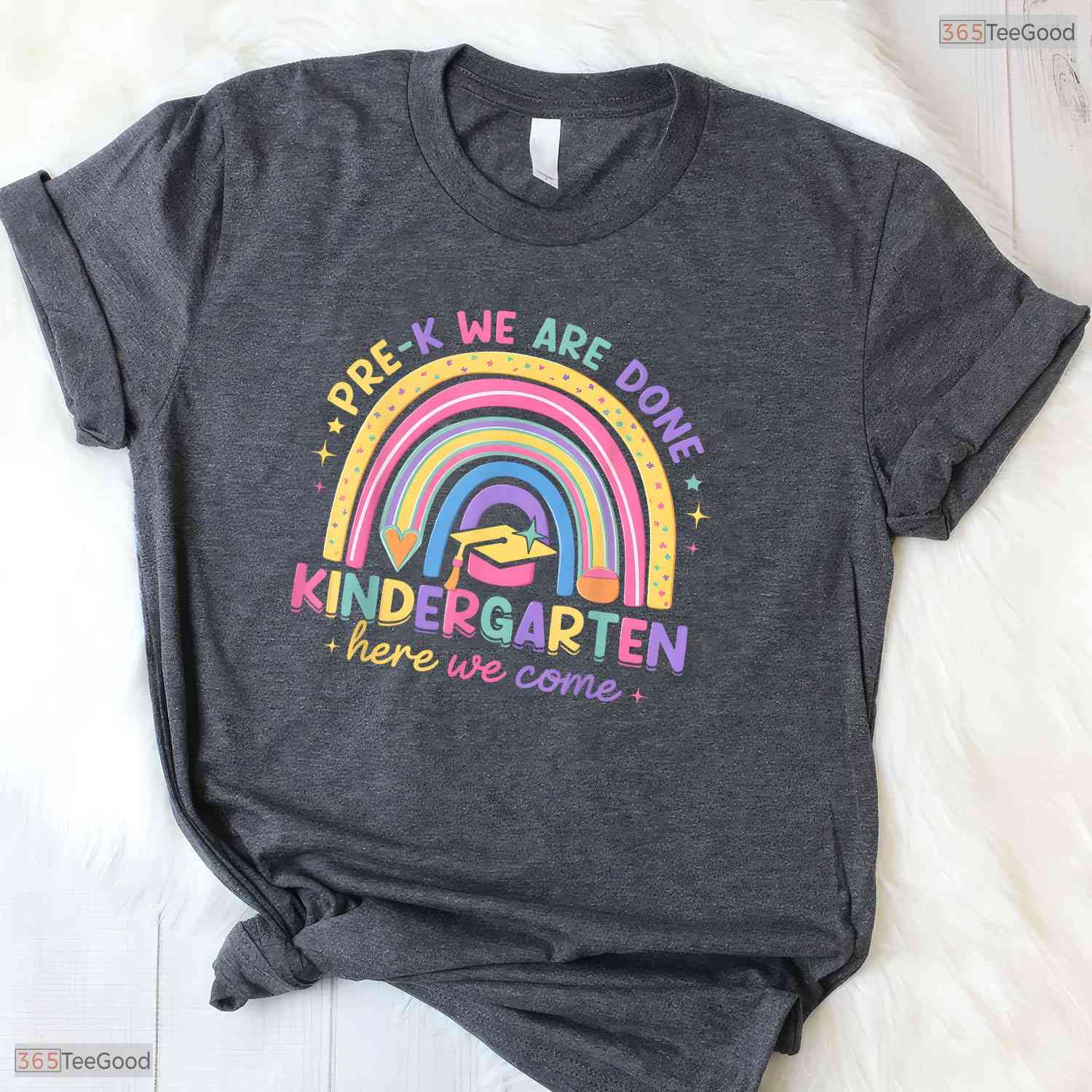 Last Day Pre-K Done Kindergarten Here We Come Cute Moving Up Graduation Kids T-Shirt